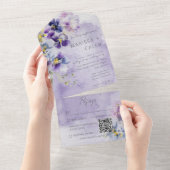 紫と黄のフローラモダンQRコード オールインワン招待状 (貼ってはがせる)