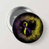 紫と黄の認識度リボングランジハート 缶バッジ (正面&裏面)