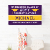 紫と黄の金ゴールド学校のカラー卒業 横断幕 (インサイチュ)