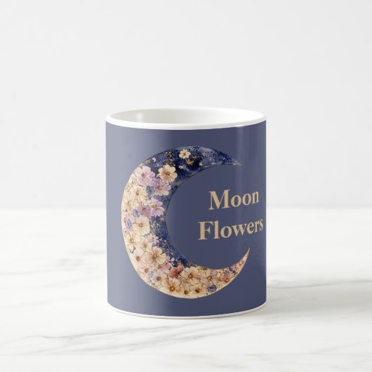 紫と黄色のお月様と花 コーヒーマグカップ (中央)