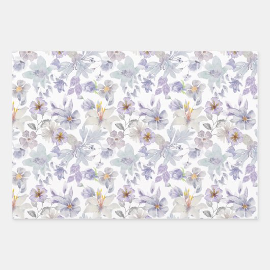 紫と黄色のアイリス花の水彩模様 ラッピングペーパーシート (正面2)
