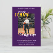 紫と黄色のアスリートバスケットボール卒業 招待状 (スタンド正面)