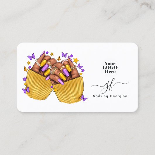 紫と黄色のアフリカ系アメリカ人ネイルサロン 名刺 (正面)