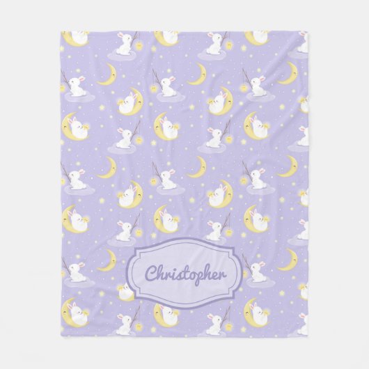 紫と黄色のキュットバニー（月の星） フリースブランケット (正面)