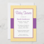 紫と黄色のシェブロン赤ちゃんシャワー 招待状 (正面)
