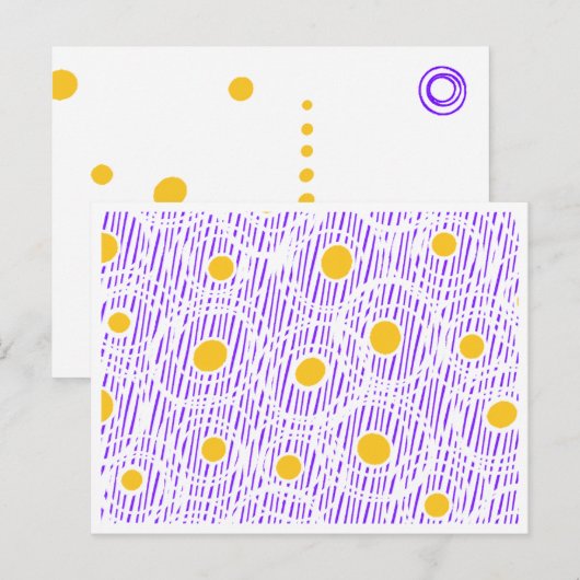 紫と黄色のストライプテンプレート&ドット ポストカード (正面/裏面)