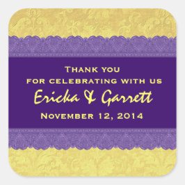 紫と黄色のダマスクありがとう結婚R322 スクエアシール