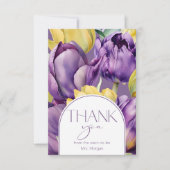 紫と黄色のチューリップブライダルシャワーありがとう カード (正面)