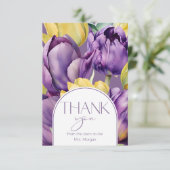 紫と黄色のチューリップブライダルシャワーありがとう カード (スタンド正面)