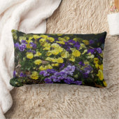 紫と黄色のパンジーの丘の斜面 ランバークッション (ブランケット)