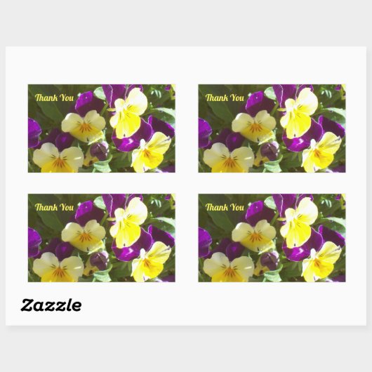 紫と黄色のパンジーの写真ありがとう 長方形シール (シート)