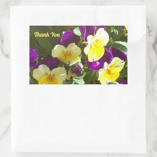 紫と黄色のパンジーの写真ありがとう 長方形シール (バッグ)