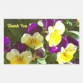 紫と黄色のパンジーの写真ありがとう 長方形シール (正面)