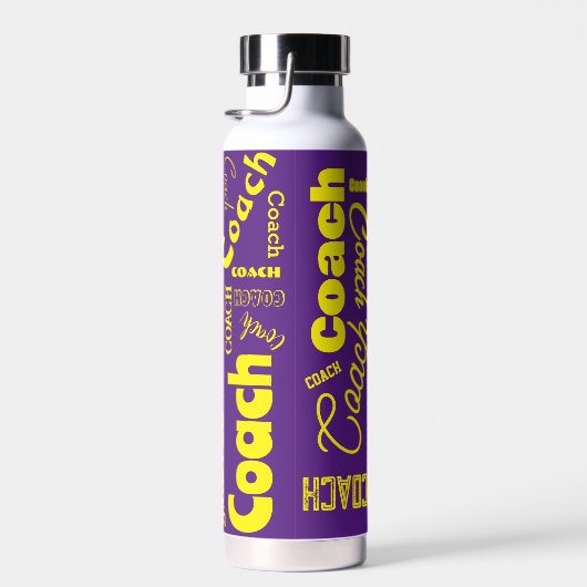 紫と黄色のパーソナライズされたコーチギフトネームアート ウォーターボトル (右面)