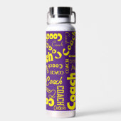 紫と黄色のパーソナライズされたコーチギフトネームアート ウォーターボトル (背面)