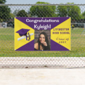 紫と黄色のビニールの卒業写真 横断幕 (インサイチュ)