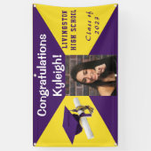 紫と黄色のビニールの卒業写真 横断幕 (縦)