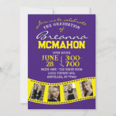 紫と黄色のフィルムストリップ5写真卒業 招待状 (正面)