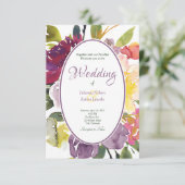 紫と黄色のフローラの背結婚景 招待状 (スタンド正面)