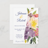 紫と黄色のフローラ予算結婚額 招待状 (正面/裏面)