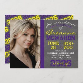 紫と黄色のモダン黒板卒業 招待状