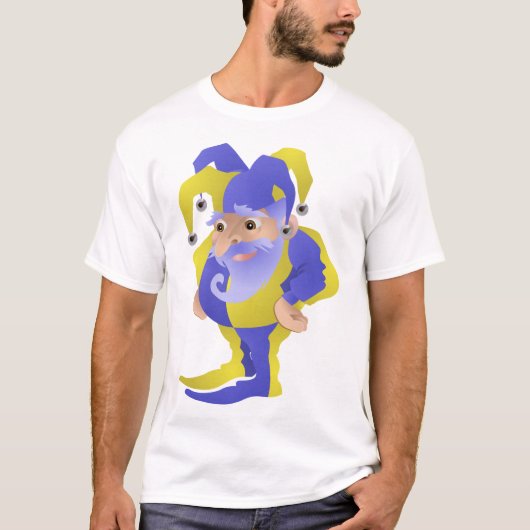 紫と黄色のルネサンスのひげを生やした道化師 Tシャツ (正面)
