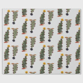 紫と黄色の乾燥プレス花クリスマスツリー ラッピングペーパー (フラット)