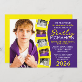 紫と黄色の写真フィルムストリップのグラード発表 招待状