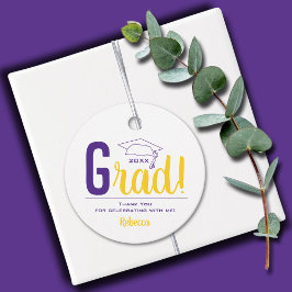 紫と黄色の卒業キャップ フェイバータグ