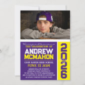 紫と黄色の卒業写真のお知らせ 招待状 (正面)