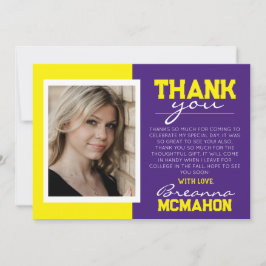 紫と黄色の卒業写真サンキューカード 招待状