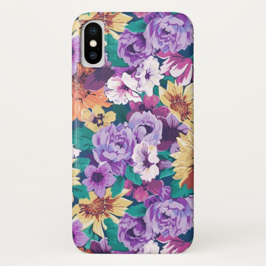 紫と黄色の夏の花のコラージュのパターン Case-Mate iPhoneケース (裏面)