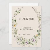 紫と黄色の小さな一開花赤ちゃんシャワー サンキューカード (正面/裏面)