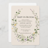 紫と黄色の小さな一開花赤ちゃんシャワー 招待状 (正面/裏面)