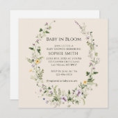 紫と黄色の小さな一開花赤ちゃんシャワー 招待状 (正面/裏面)