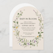 紫と黄色の小さな一開花赤ちゃんシャワー 招待状 (正面/裏面)