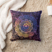 紫と黄色の曼荼羅：手描きデザイン クッション (ブランケット)
