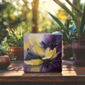 紫と黄色の渦巻き抽象芸術花 タイル