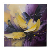 紫と黄色の渦巻き抽象芸術花 タイル (正面)