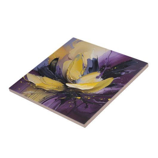 紫と黄色の渦巻き抽象芸術花 タイル (側面)