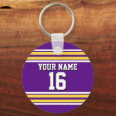 紫と黄色の白いズチームストライプジャージー キーホルダー (正面)