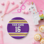 紫と黄色の白いズチームストライプジャージー ペーパープレート (パーティー)