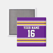 紫と黄色の白いズチームストライプジャージー マグネット (正面/裏面)