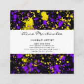 紫と黄色の絵を描(ばちゃばちゃ)跳ねるオンブラック スクエア名刺 (裏面)