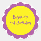 紫と黄色の花かわいい誕生日パーティーシール ラウンドシール (正面)