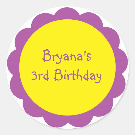 紫と黄色の花かわいい誕生日パーティーシール ラウンドシール (正面)