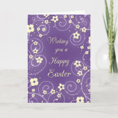 紫と黄色の花のハッピーイースターカード シーズンカード (正面)