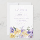 紫と黄色の花の夏の春の結婚式 招待状 (正面)
