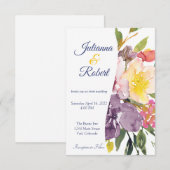 紫と黄色の花の格安結婚式 招待状 (正面/裏面)