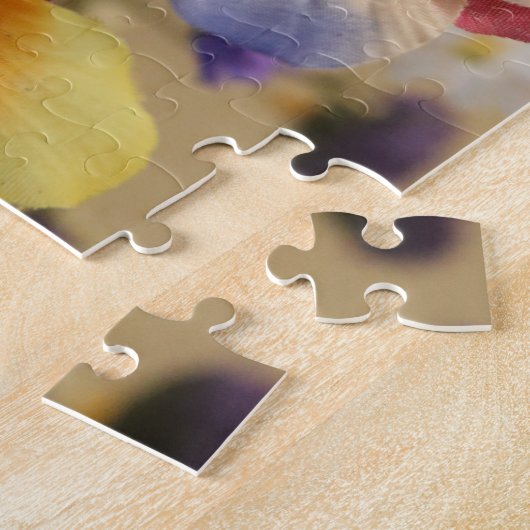 紫と黄色の花の花束 ジグソーパズル (側面)